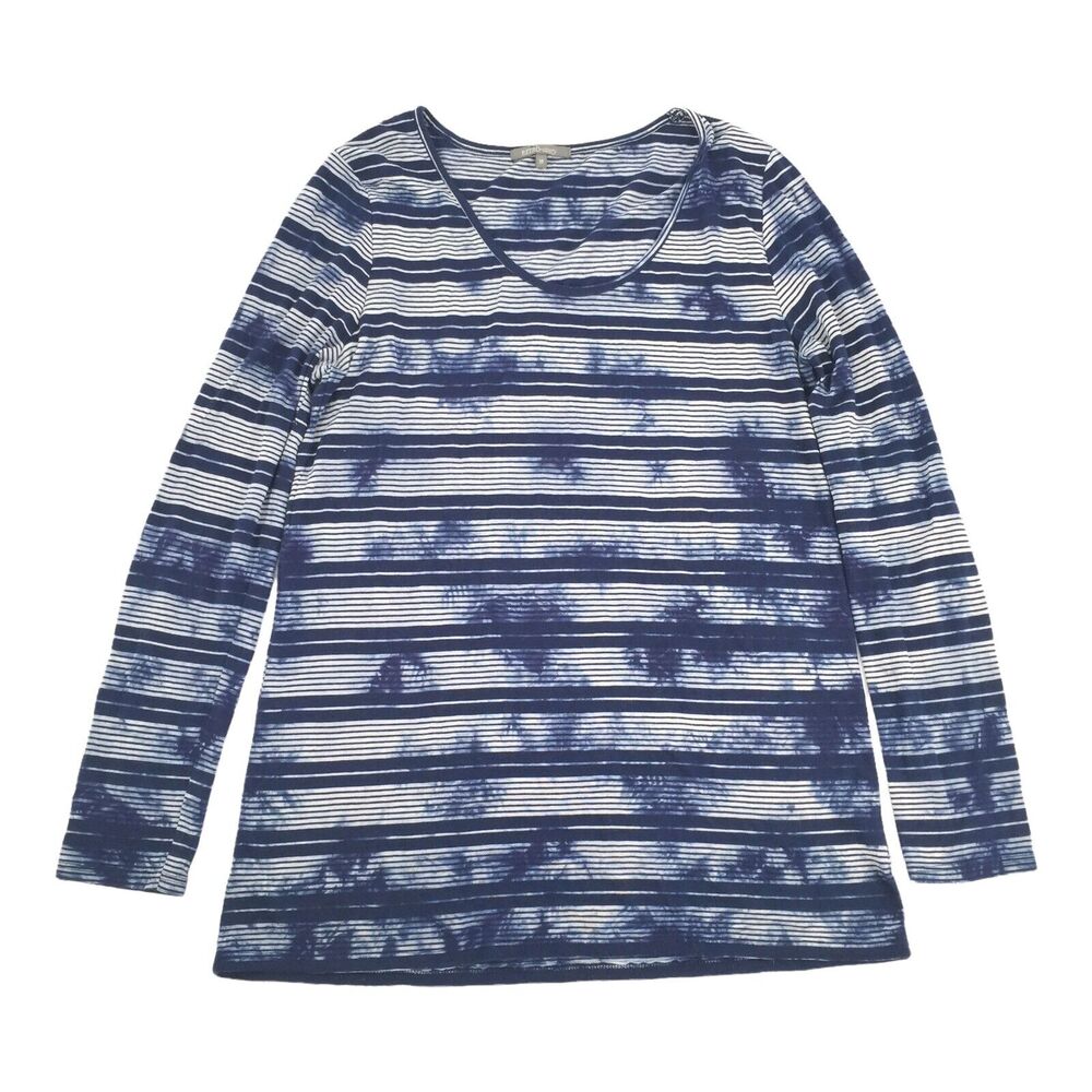 RETRO-Ology Striped Long Sleeve T-Shirt Size Medium Womens Navy Blue White M